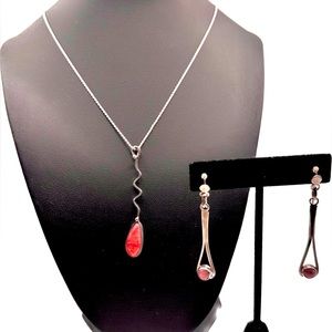 Stunning 925 Silver Earrings&Pendant&Necklace Set Argentine Rhodochrosite Stones
